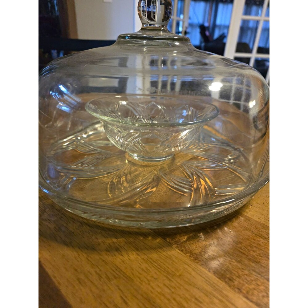 Clear Glass Round Platter w/ Dome Cloche Lid, Heat Resistant